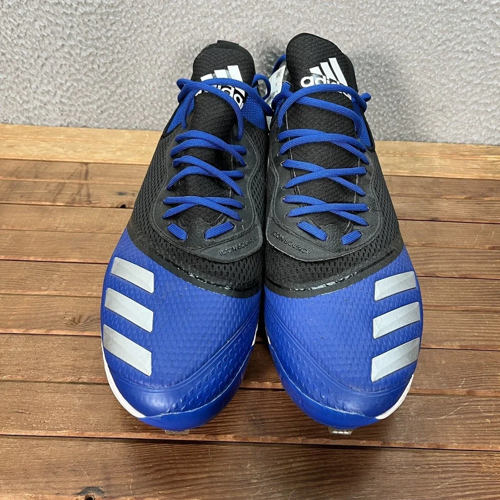 Adidas Baseball‎ Cleats Mens 16 Black Blue White Icon V Bounce Shoes Sports NEW